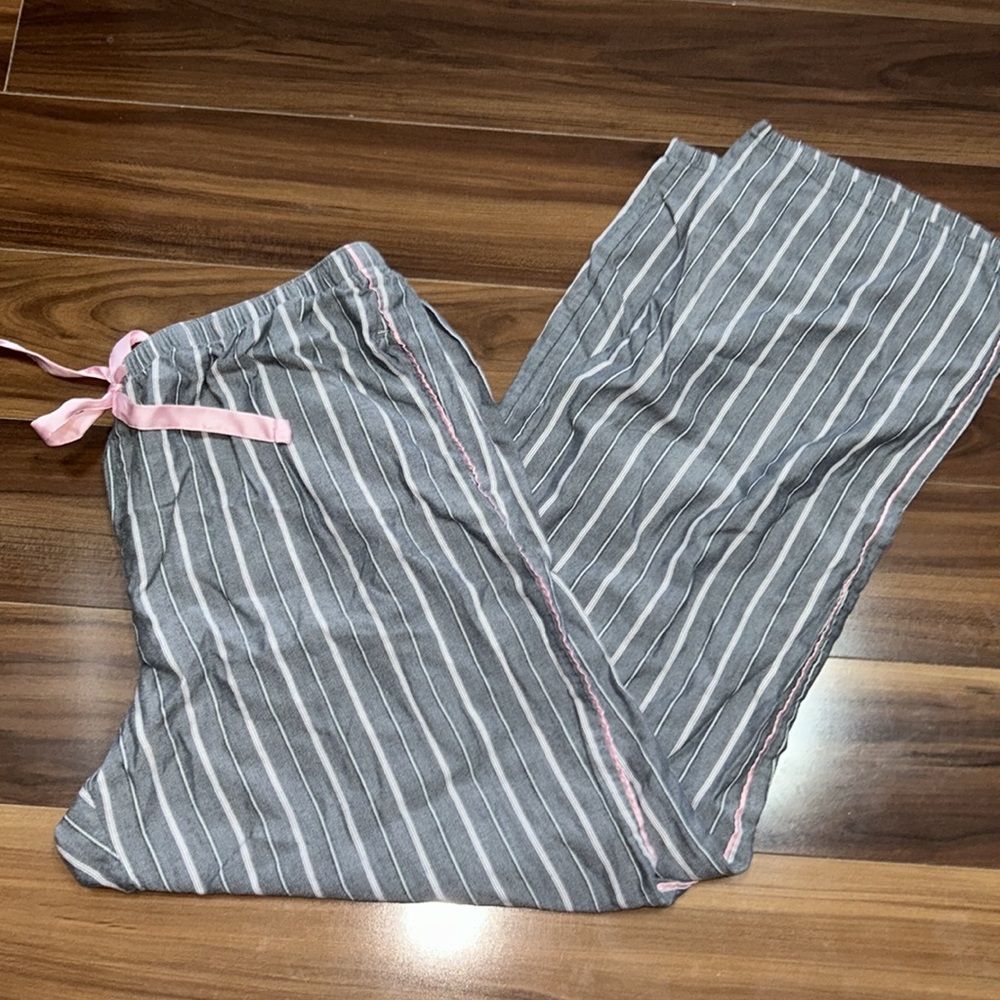 Large Victoria’s Secret pajama pants grey with light pink stripe